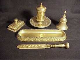 Regal Gilt Bronze Jeweled 5 Pc. Desk Set