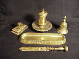 Regal Gilt Bronze Jeweled 5 Pc. Desk Set