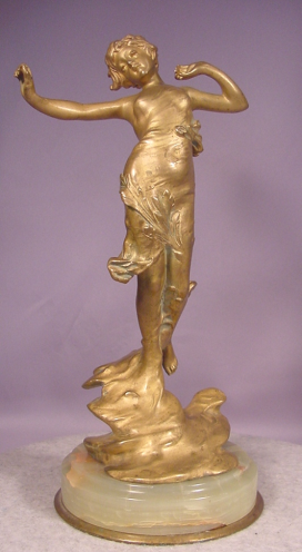 Antique Art Nouveau Gilt Bronze Lady Signed A. Mareil