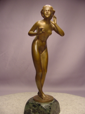 Beautiful Antique Nude Lady Bronze Signed Poertzel
