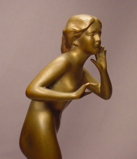 Beautiful Antique Nude Lady Bronze Signed Poertzel