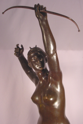 Antique Bronze Nude Diana With Bow 34
