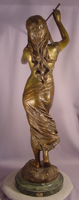 Antique Bronze Nude Nymph Blowing Pipes E. Drouot