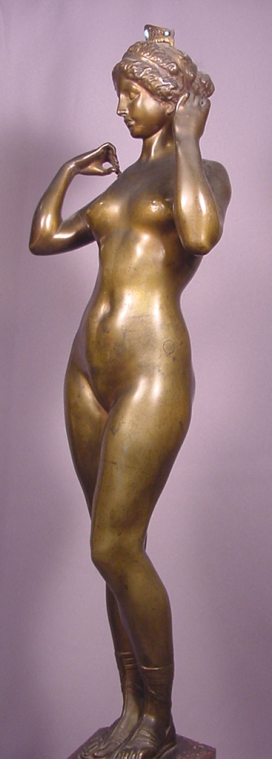 Chrysis Nude Lady Antique Bronze Sculpture G. Colin