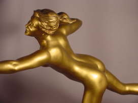 Superb Antique Gilt Bronze Running Diana G. Fager