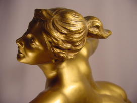 Superb Antique Gilt Bronze Running Diana G. Fager