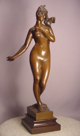 Antique Nude Lady & Bird Bronze Aktien Cesellochaft