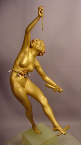 Gilt Bronze Polychrome Nude Lady Knife Juggler Marquet