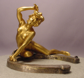 Antique Nude Lady Gilt Bronze On Horseshoe Recipon