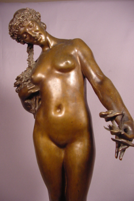 Antique Bronze Nude Lady With Flowers 22-1/2