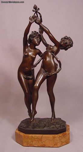 Antique Vienna Bronze Signed Ruff 2 Nude Ladies Dancing