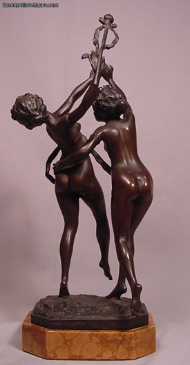 Antique Vienna Bronze Signed Ruff 2 Nude Ladies Dancing