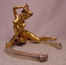 Gilt Bronze Nude Lady On Horseshoe Signed Recipon