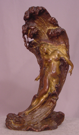 Rare Antique Signed C. Kauba Geschutzt Nude Bronze Lady on a Wave