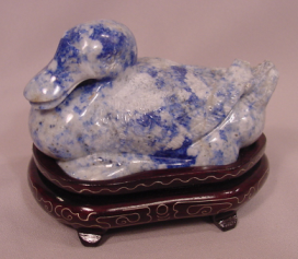 Vintage Chinese Carved Dark Blue & Light Blue Hardstone Resting Duck