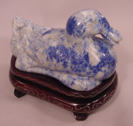 Vintage Chinese Carved Dark Blue & Light Blue Hardstone Resting Duck