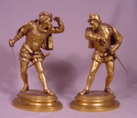 Pair of Antique Gilt Bronze Cavaliers Inscribed Ele.Guillemin (French 1841-1907)