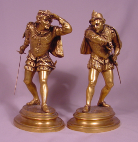 Pair of Antique Gilt Bronze Cavaliers Inscribed Ele.Guillemin (French 1841-1907)
