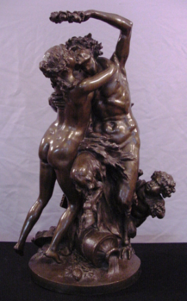 Magnificent Antique Bronze Clodion Barbedienne Foundry Satyr Nude Nymph Bachus