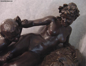 Mythological Nude Nymph with Young Satyr Antique Bronze Henri Allouard 1844-1929