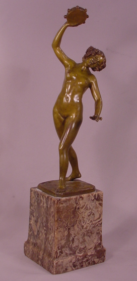 Antique Franz Sautner Bronze Sculpture Dancing Nude Lady with Tambourine
