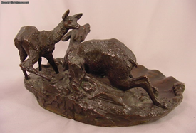 Large Antique Vienna Bronze Vide Poche Deer & Fawn Otto Jarl Austrian 1856-1915