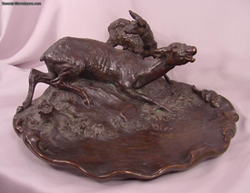 Large Antique Vienna Bronze Vide Poche Deer & Fawn Otto Jarl Austrian 1856-1915
