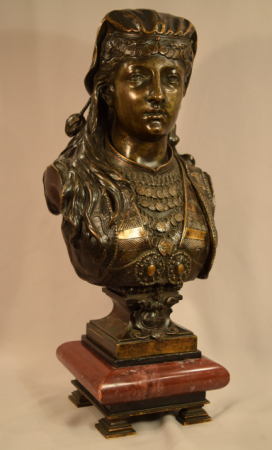 Zacharie Rimbez Antique Orientalist Polychrome Bronze Womans Bust 19th Century