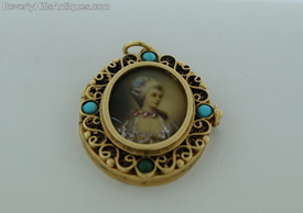 Beautiful Antique 14K Gold Turquoise Miniature Portrait-Painting Locket
