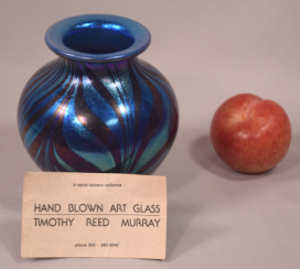 Signed Tim Murray 1979 Hand Blown Iridescent Art Glass Vase