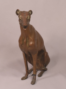 Superb Antique Bronze Seated Greyhound with Moveable Jaw