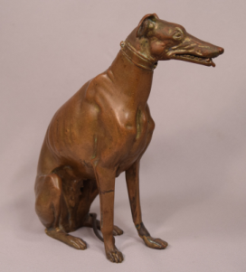 Superb Antique Bronze Seated Greyhound with Moveable Jaw