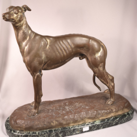 Superb Antique Bronze Male Greyhound Sculpture Inscribed Suzanne Bizard