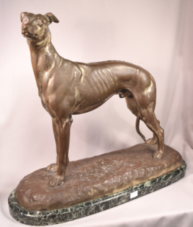 Superb Antique Bronze Male Greyhound Sculpture Inscribed Suzanne Bizard