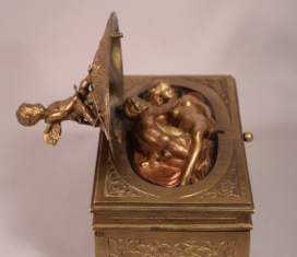 Rarest Antique Vienna Bronze Erotica Bergman Cherub Satyr Nymph Mechanical Box