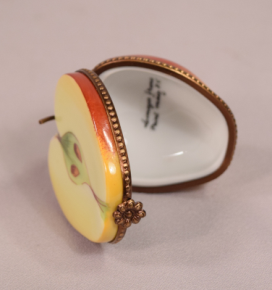 Vintage Hand Painted Limoges Porcelain Apple Shaped Pill Box