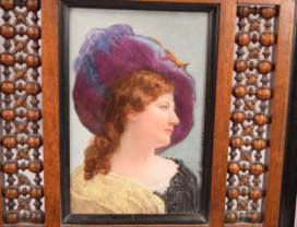 Beautiful Antique Painting On Porcelain Artist Signed Dated 1882 Lady Fancy Hat