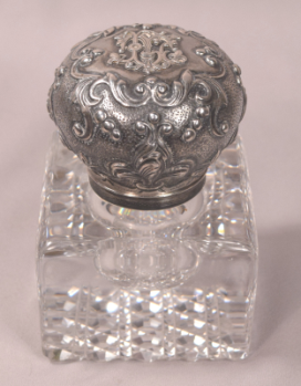 Antique French Silver Topped Cut Crystal Inkwell Marked Susse Fres Paris