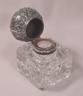 Antique French Silver Topped Cut Crystal Inkwell Marked Susse Fres Paris
