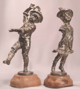 Pair of Antique Circa 1900 Silvered Bronze Dancing Children Artist Signed
