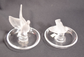 Two Lalique Cyrstal Ring Trays with Birds