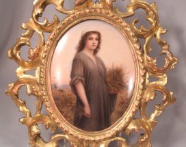 Beautiful Antique German Painting on Porcelain Plaque Depicting Ruth