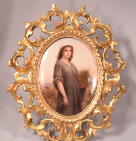 Beautiful Antique German Painting on Porcelain Plaque Depicting Ruth
