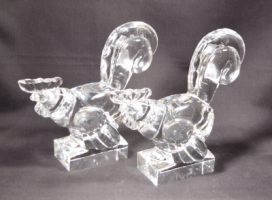Rare Pair Art Deco Steuben Glass Roosters # 7847 by Frederick Carder Circa 1925