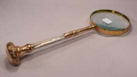 Art Nouveau Gilt Metal Mother of Pearl Parasol Handled Magnifying Glass