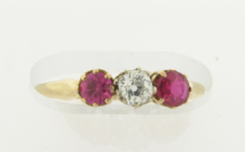 Art Deco 18K Gold Old Cut Diamond Rubies Ring
