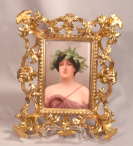 Antique Painting on Porcelain of a Maiden Wearing a Laurel Wreath Signed Wagner