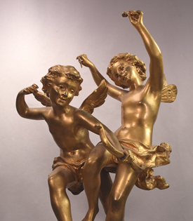 Beautiful Antique Gilt Bronze 2 Cherubs With Bow and Arrow