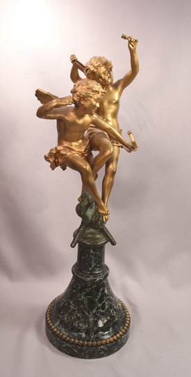 Beautiful Antique Gilt Bronze 2 Cherubs With Bow and Arrow