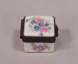 Unusual Antique Limoges Pill Box With Rabbit and Flower Inside Floral Decorated